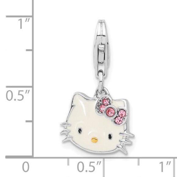 Sterling Silver Hello Kitty White Enamel and Crystal Lobster Clasp Charm - Picture 2 of 5